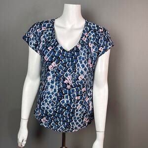 Boden top blouse size 6 blue flutter sleeve floral‎ office